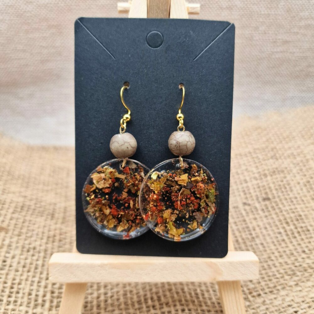 Boucles d’oreilles en résine avec feuilles naturelles – Cé’rénité